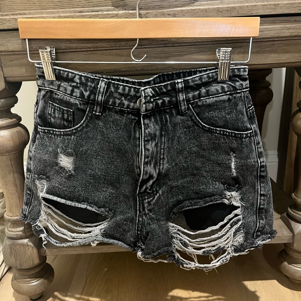 Black Acid Wash Jean Shorts
